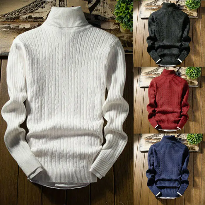 

019 New Autumn Winter Men'S Sweater Men'S Turtleneck Solid Color Casual Sweater Men's Slim Fit Brand Knitted Pullovers