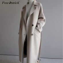 Free Ostrich Wool Blend Coat Women Long Jacket Long Sleeve Outwear Korean Casual Autumn Winter Button Overcoat Woolen Coat N30