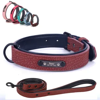 

Dog Collar microfiber leather custom lettering Leash Set Personalized Customized Dogs Collars For Small Medium Large Dogs