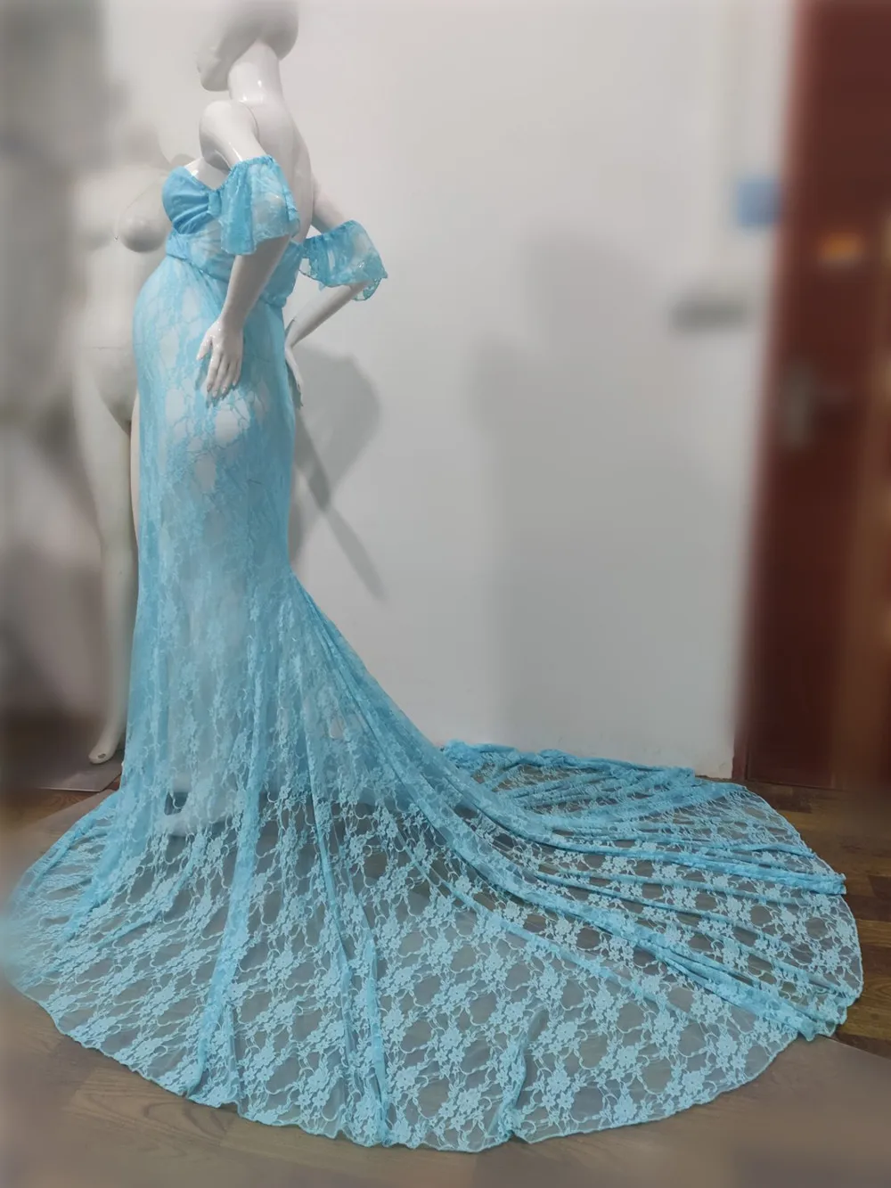 Sexy Lace Maternity Dresses Photography Props Chiffon Shawl Fancy Pregnancy Dress For Photo Shoot Long Pregnant Women Maxi Gown (8)