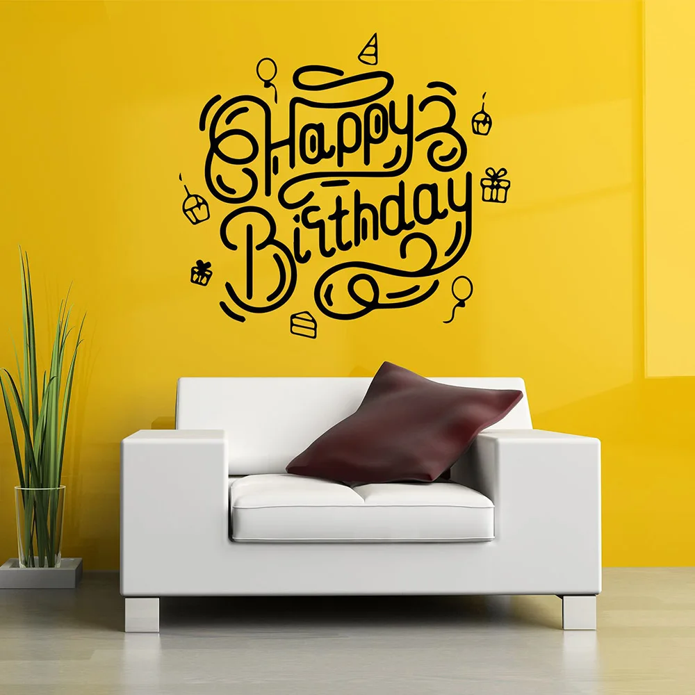 Creative Happy Birthday Wall Stickers Self Adhesive Art Wallpaper For