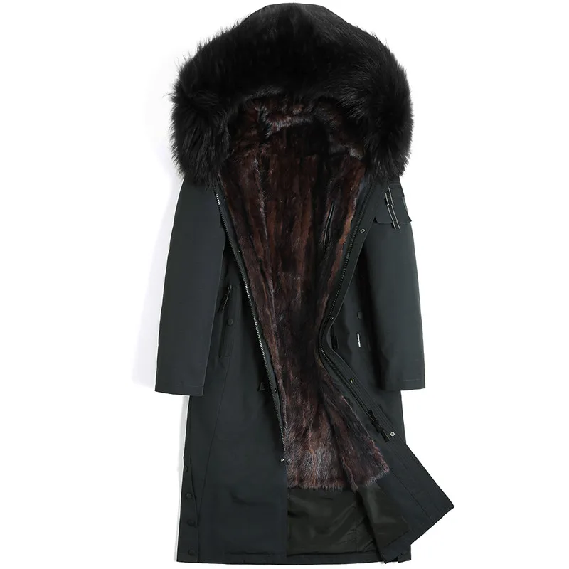 Brown mink AYUNSUE Длинная зимняя парка, пальто с натуральным мехом, мужская теплая куртка, подкладка из меха норки, Воротник из меха енота, парки Hombre 4528 KJ3021 - Цвет: Brown mink
