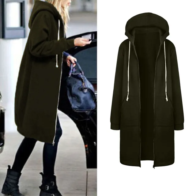 Fashion Hooded Jackets Women Slim Sweatshirt Autumn Winter Warm Cotton Velvet Coats Female Drawstring Hoodies Outwear Long Coat 5