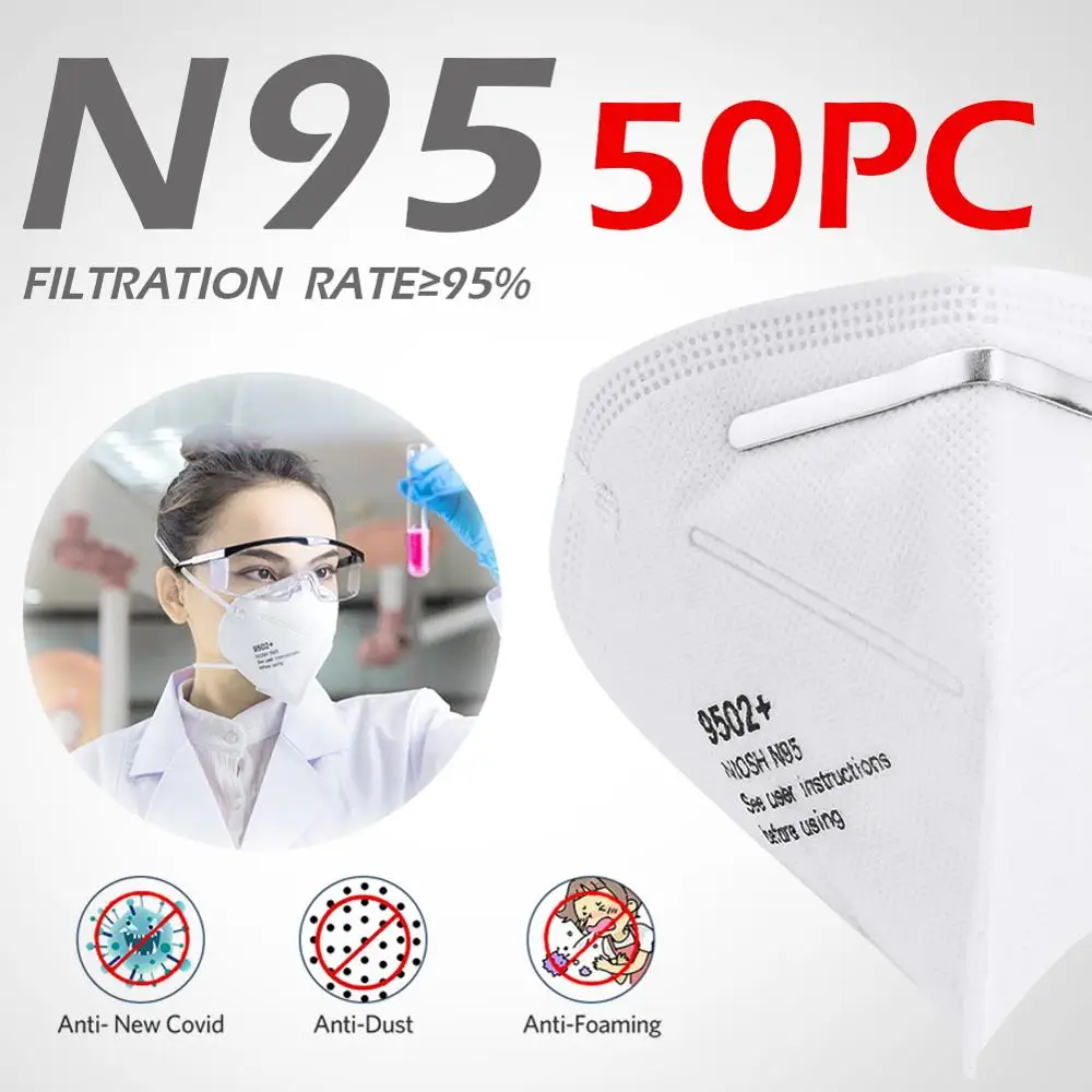 

50pcs Filter 95% KN95 Mouth Masks Dust-proof Anti-fog Protection Face Cover Safety Anti-Bacteria Breathable Mouth Face Masks