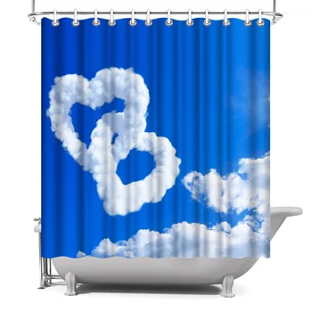 

Photo Custom Shower Curtain Heart Cloud Waterproof Polyester Fabric Bath Curtain for Bathroom Decor with Hooks 180x180cm Cortina