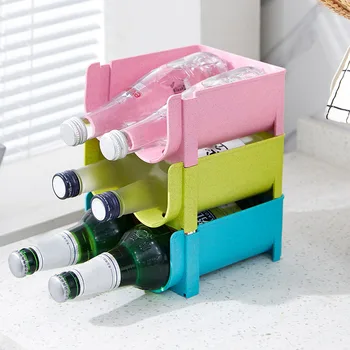 

Free-Standing Plastic Water Bottle Wine Rack Storage Organizer Stackable Rack for Kitchen Countertops Pantry Fridge XHC8