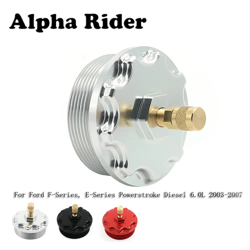 

CNC Aluminum Fuel Filter Cap Cover w/ Pressure Port For Ford Powerstroke 6.0L 2003 2004 2005 2006 2007 Silver Black Red