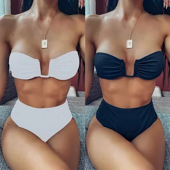

Hot Sexy Bikini Set Two Women's Bikini Solid Set Swimsuit Two Piece Filled Bra Swimwear Beachwear Swimming Suit Beachwear Bathi