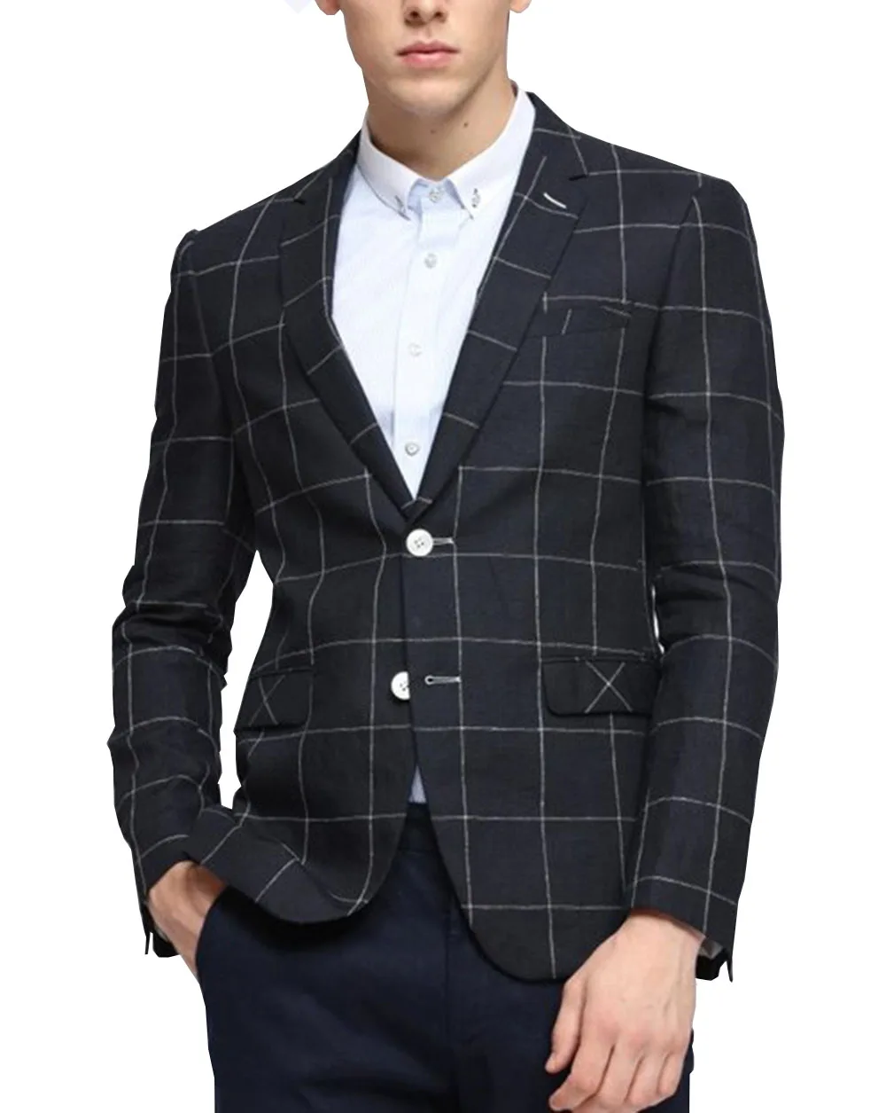 

Man's Suit Blazer Plaid Casual Jacket One Button Shawl Lapel Tuxedos 1 Piece 2019 New