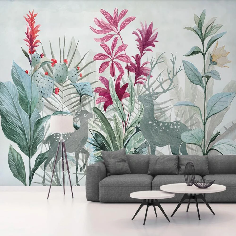 

Drop Shipping Custom Large Wallpaper Mural Nordic Tropical Plant Banana Leaf Background Wall Paper Mural Decorative Painting
