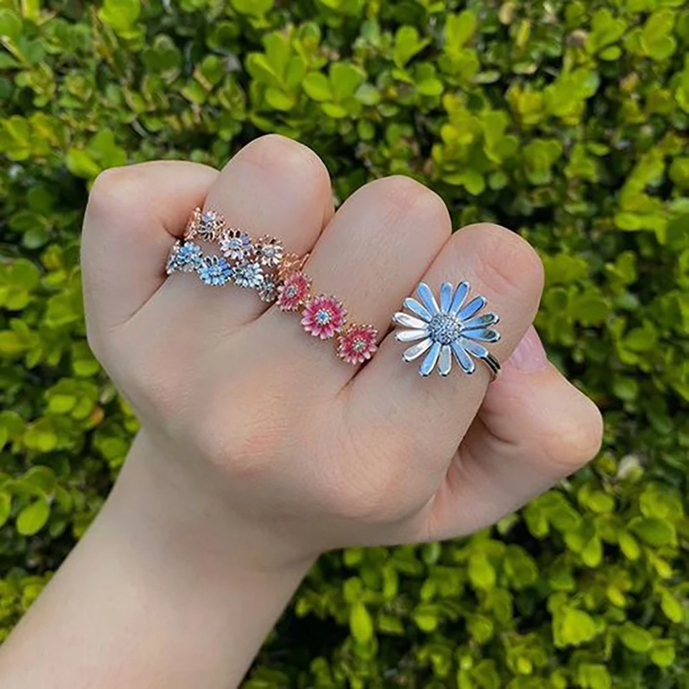 925 Sterling Silver Daisy Flower Crown Rings for Women Jewelry Making