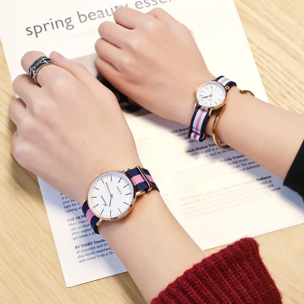 

Korean-style Simple Trend of Fashion Canvas Bag Watch Men And Women Middle School Students Stripes Watch Strap Li Yi Feng Celebr
