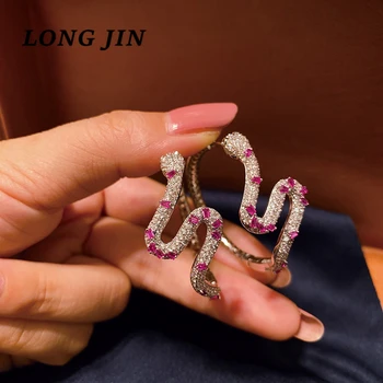 

Bohemian Gold Red Zircon Snake Winding Earring Trend Retro Earring High-End Design Punk Trend Cool Luxury Party Banquet Ornament