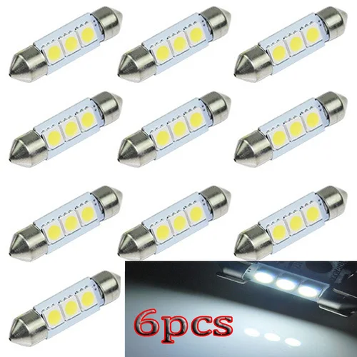 Автомобиль 6X36 мм 3 SMD 5050 светодиодный чистый белый автомобиль гирлянда карта укрыты внутренной сводной светильник 12V