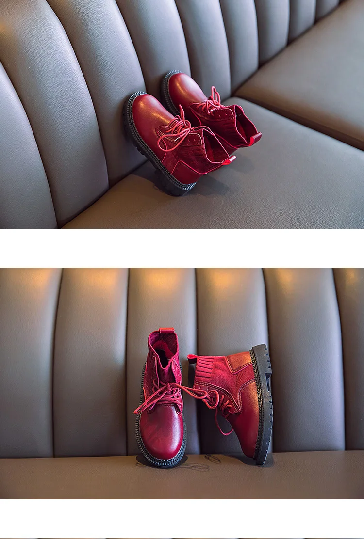 Осенне-зимние Ботинки Martin из искусственной кожи для девочек; обувь для девочек; повседневная обувь на плоской подошве; 3 цвета; 26-36; TX04