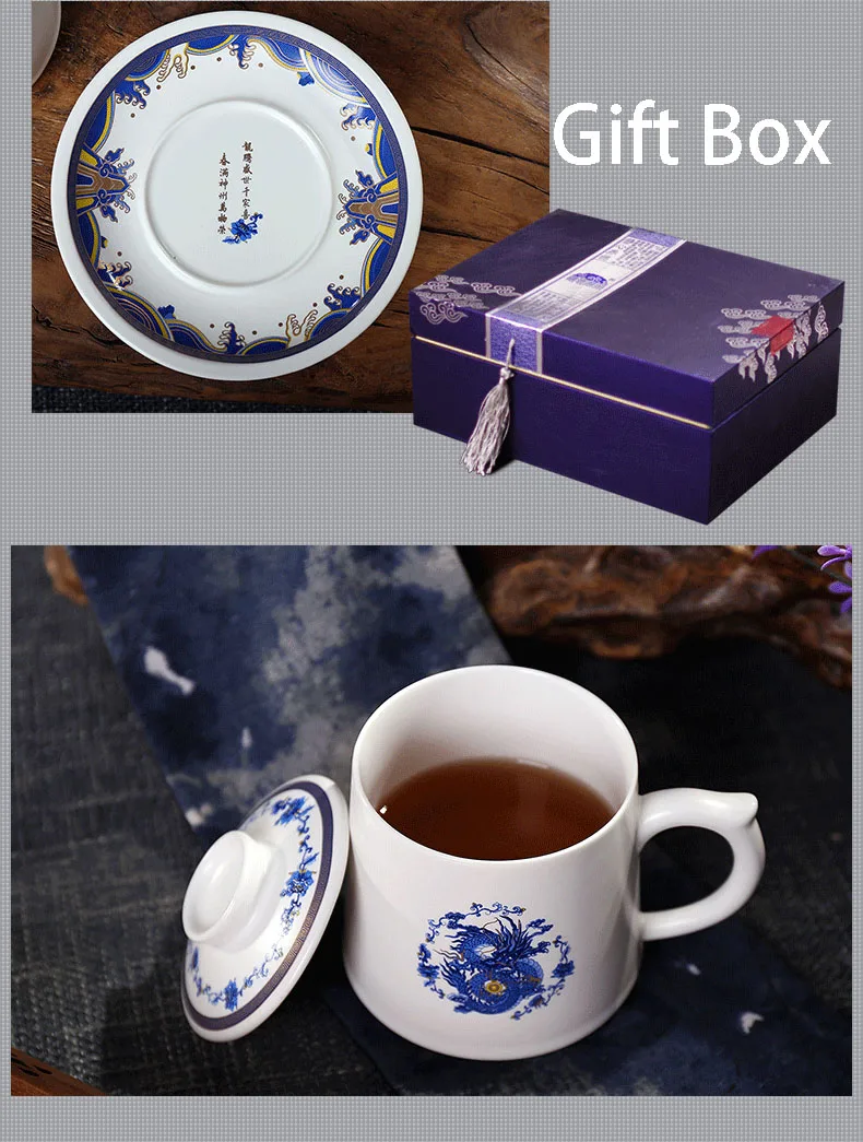 450ml Jingdezhen Ceramic Bone China Porcelain Tea Cup Energy Health Cup Mug Milk Coffee Tea Cup with Filter Lid Saucer Drinkware