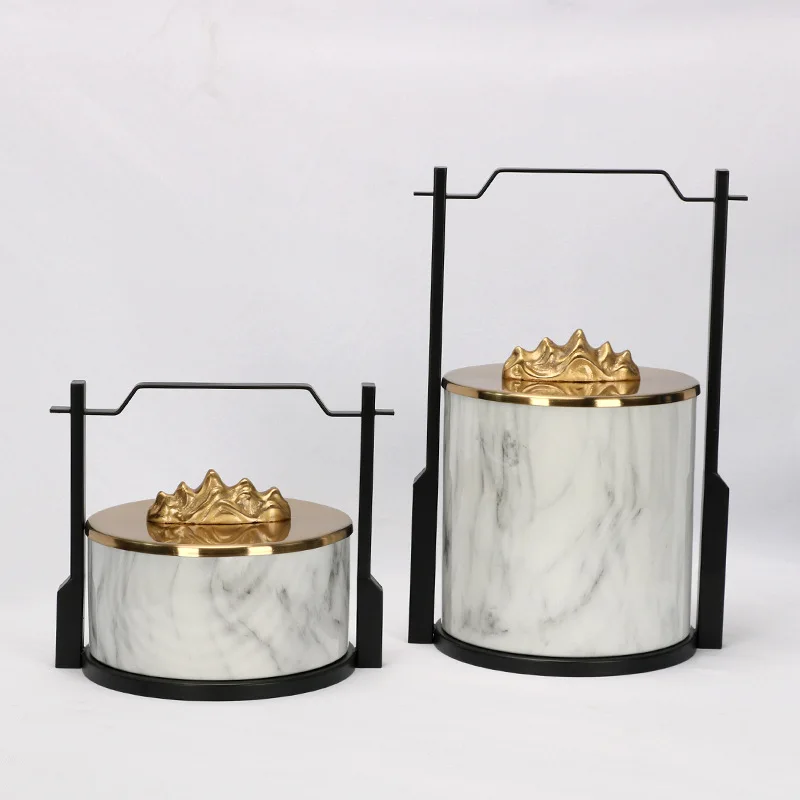 New Chinese Ornaments Marble Pattern Light Luxury Box Decoration Model Porch Landscape Abstract Rockery