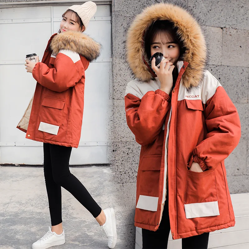 

Photo Shoot Winter Korean-style Large Fur Collar Cotton Overcoat Student Workwear Harajuku BF College Style Loose Thick Cotton C