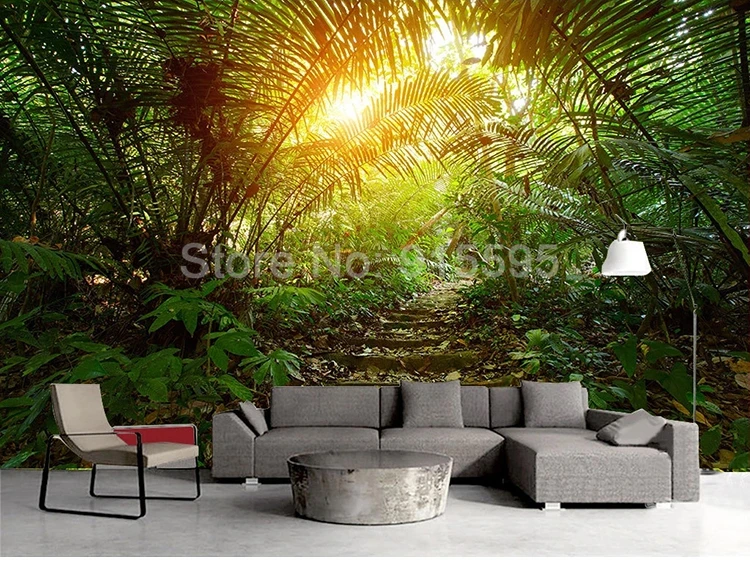 Фотообои на заказ зеленый лес маленькая дорога Солнечный свет 3D пейзаж фреска спальня кабинет ТВ фон фото обои