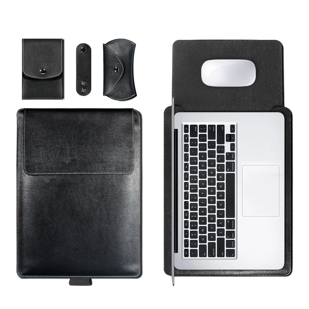 black PU Leather Sleeve Bag Case For Macbook Air Pro Retina 11 12 13 15 Case Waterproof Notebook Bag for Macbook Pro Bag for Laptop - Цвет: black