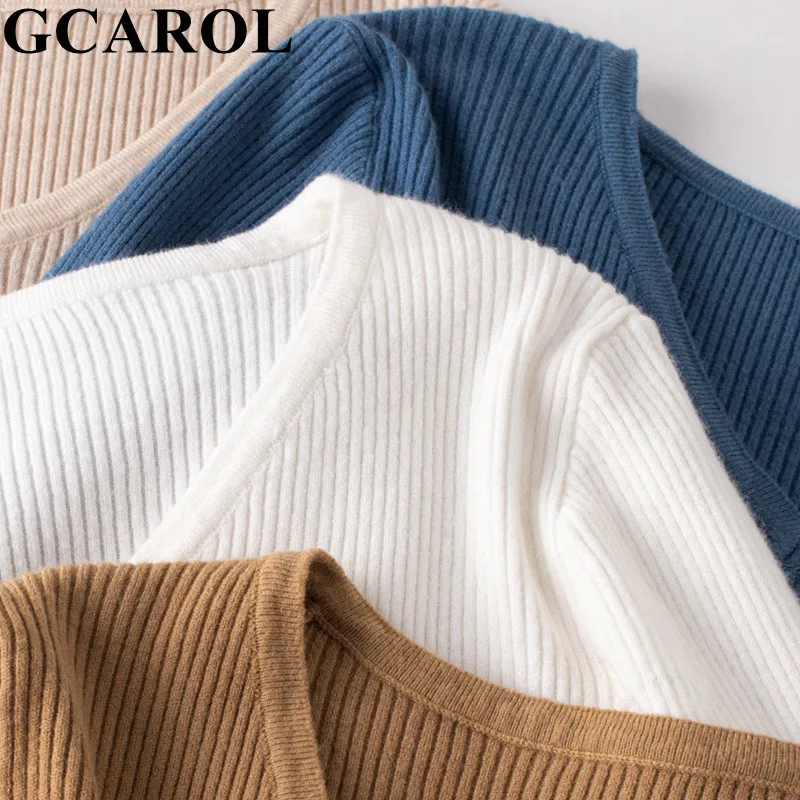 GCAROL, Женский облегающий свитер с v-образным вырезом, 30% шерсть, мягкий, ручная работа, Осень-зима, OL, элегантный вязаный джемпер, вязаный пуловер, S-2XL