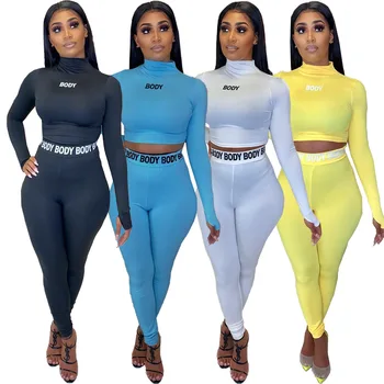 

2020 New Women's Shaping Tight-Fitting Printed Letter Set Slim Sports Fitness Two-Piece Set Sweatsuit Women's Clothing
