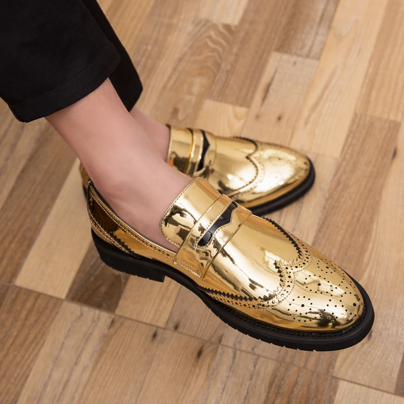 Мужские повседневные туфли черные золотистые Мокасины большого размера 48
