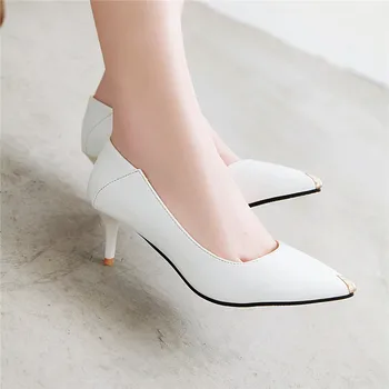 

Lasyarrow 2020 big size 48 women pumps pu pointed toe single shoes Metal decoration stiletto high heels dress party shoes woman