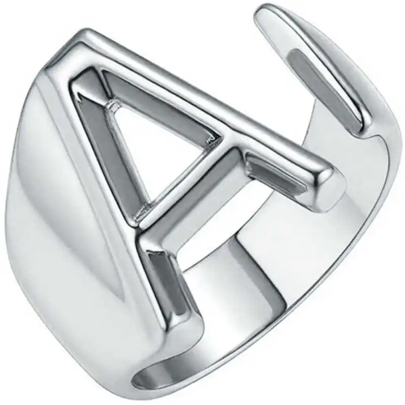 Small Ring Z to A Fashion Open Ring Letter Adjustable Signet Silver Color Initial For Kids Boys and Girls