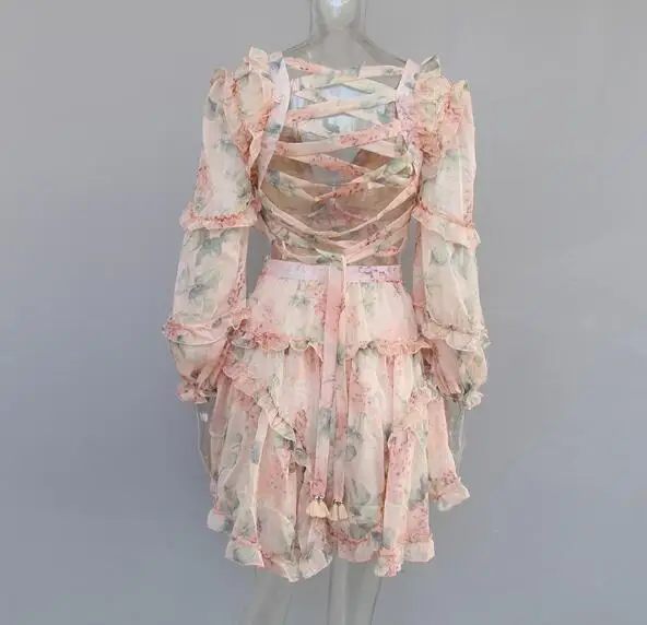 Women's Summer Sundress Floral Print V-Neck Lace Up Ruffles Summer Dress 2019 Beach Dress Woman Short Sleeve Dress Women Dresses