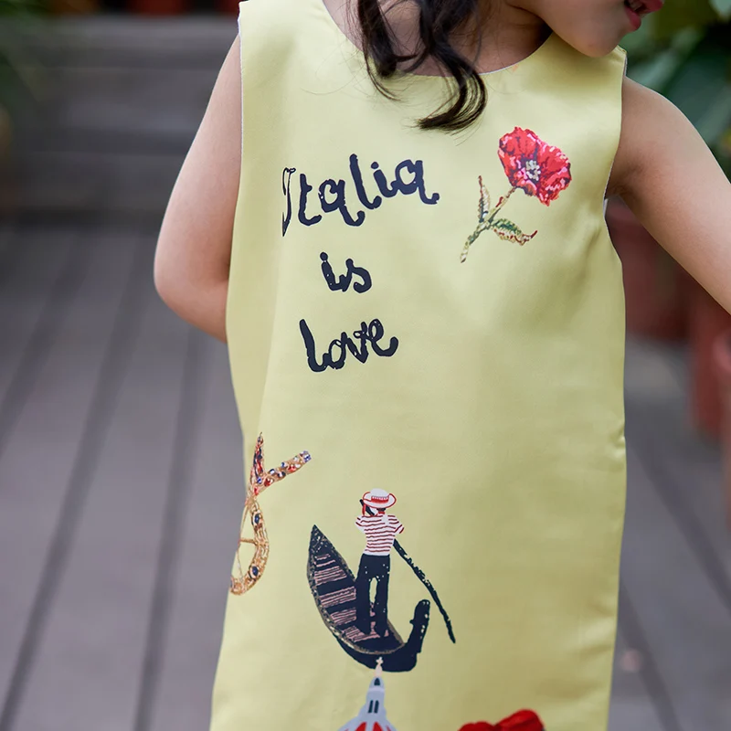 Pettigirl Character Carton Print Girls Dress Sleeveless Straight Spring And Summer Dress Kids Clothes HGD81017-237F