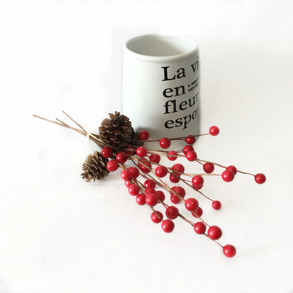 6Pcs Christmas Berries Pine Cones Ornaments Artificial Plants Flower Branches Adornments Household Christmas Party Decoration