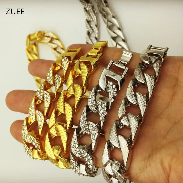 

ZUEE 2019 Fashion Hip Hop Men Simulated Diamonds Necklace Cuban Links Chains Silver Necklace Male Alloy Gold Plated Accessory