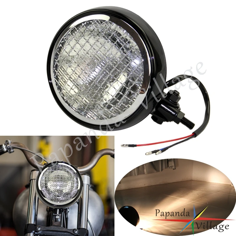 

Black Round Scrambler 5.75 Inch Motorcycle Headlight Mesh Grill Guard Vintage Headlamp For Harley Dyna Cafe Racer Bobber Chopper