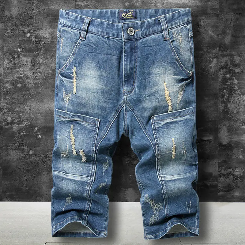 Summer Mens Ripped Retro Cargo Denim 