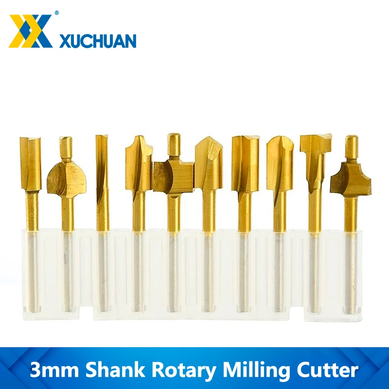 

Rotary Milling Cutter TiN Coated HSS Drill 3mm Shank Wood Router Bits 10pcs Fits Dremel Rotary Set Woodworking Rotary Burrs File