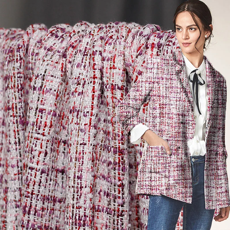 Ткань фиолетовый белый твидовая ткань пряжа окрашенная материалы для одежды