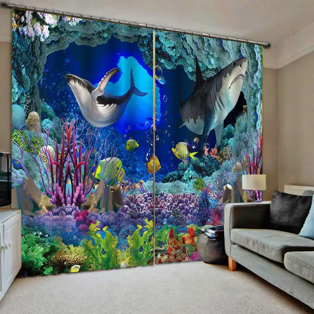 

3D Curtains Living Room shark underwater world Curtains For Kids Bedroom Modern Fashion Window Drapes