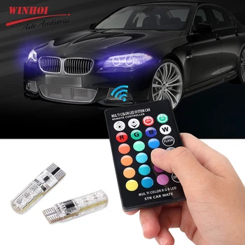 

Car RGB LED Interior Dome Wedge Reading Light With Remote Control T10 W5W 5050 6SMD Strobe Lamp Bulb 12V 1.32W Atmosphere light