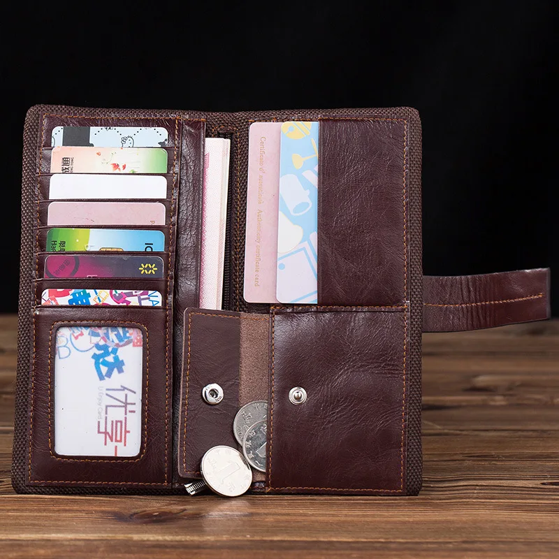 

2018 New Style Men Casual Long Retro Fashion First Layer Oil Wax Leather Wallet Long Purse Soft Wallet Fashion