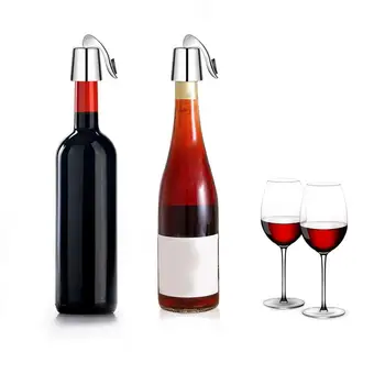 

2 Pack Stainless Steel Wine Reusable Vacuum Rubber Sealer Wine Stoppers Keeps Wine Fresh 40JP10