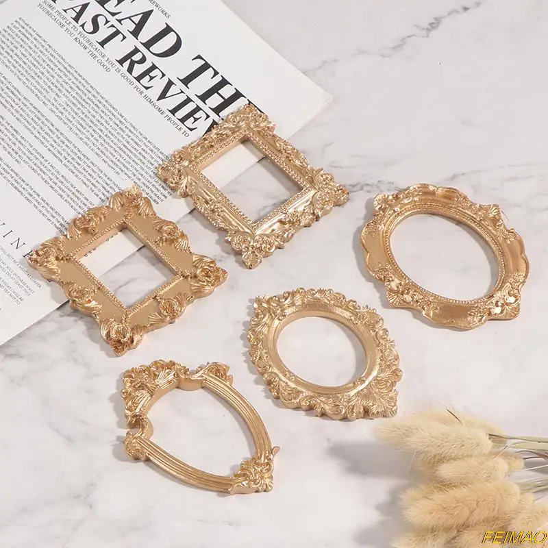 빈티지 골든 포토 프레임 사진 소품, 사진 배경, 데스크탑 디스플레이, 쥬얼리 귀걸이 반지, 홈 데코, 1PC