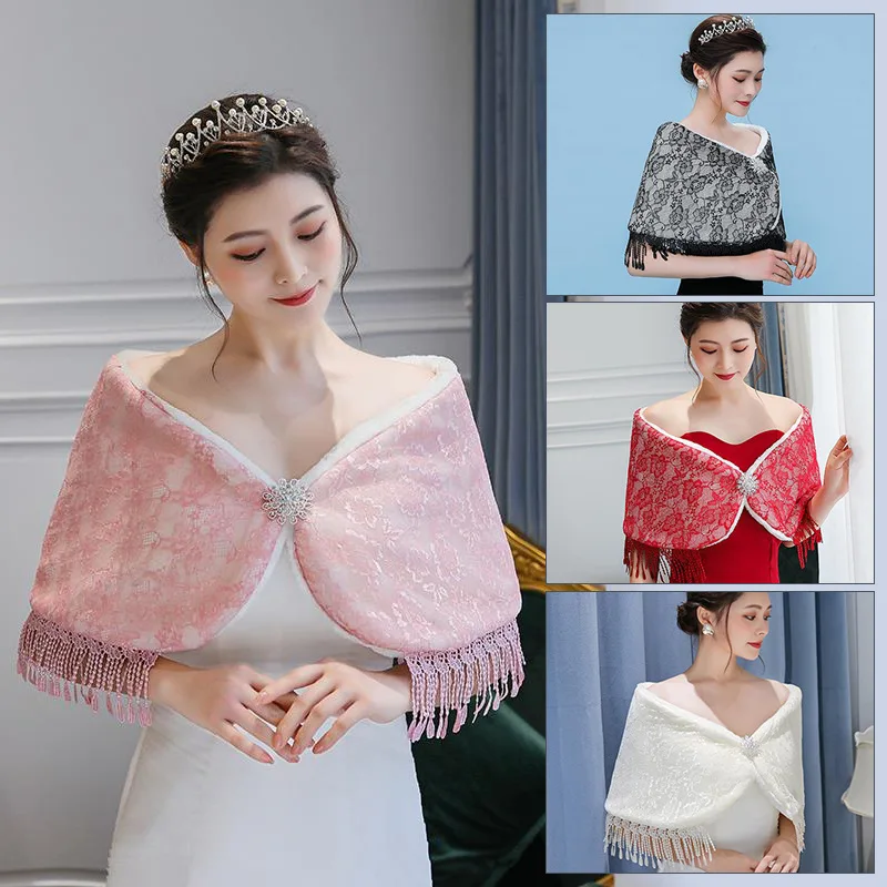 

Evening party activity dress autumn winter warm - keeping shawl adds auger tassel