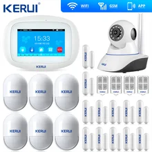 Новое поступление KERUI сенсорный экран TFT цветной дисплей Wi-Fi GSM сигнализация домашняя сигнализация открытая дверь напоминание wifi IP камера
