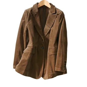 

Women Coat Spring New One Button Blazer Comfortable Fashion Long Sleeve Slim Short Corduroy Suit Women