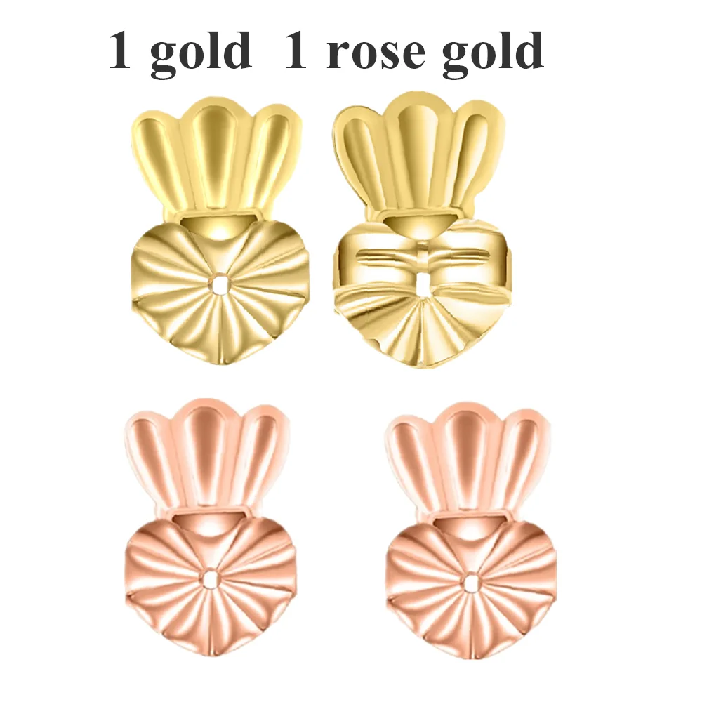 1 gold 1 rose gold Серьги-гвоздики Seanuo в виде короны, поддержка, подходит для женщин, ювелирные изделия, серебро/золото, сердце, мочка уха, серьги, подтяжка, подходит для аксессуаров - Окраска металла: 1 gold 1 rose gold