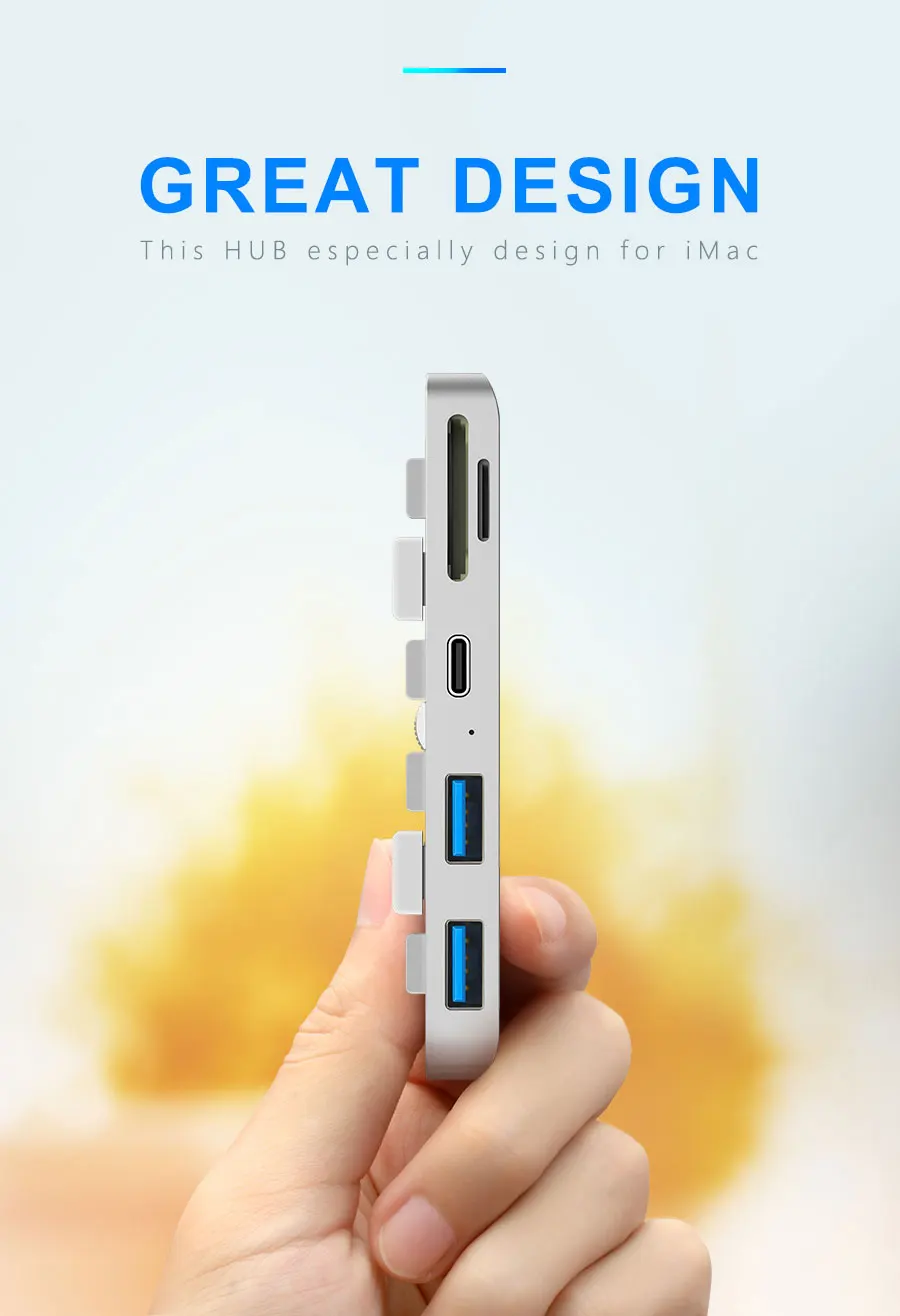 Divisor do Adaptador do Porto do Cubo de Usb 3.0 da Liga Alumínio com Leitor de Cartão do sd tf para o Computador Magro de Imac 21.5 27 Pro Unibody - Imagem 3