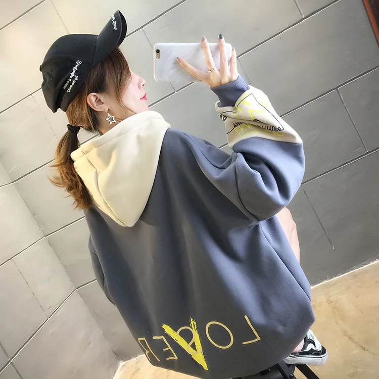Зимние толстовки, Женская толстовка, Harajuku, теплый пуловер с капюшоном, топы, повседневные, корейские, свободные, спортивный костюм, толстовки, свитер