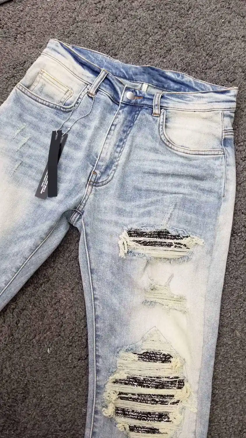 mens jeans with bandana patches