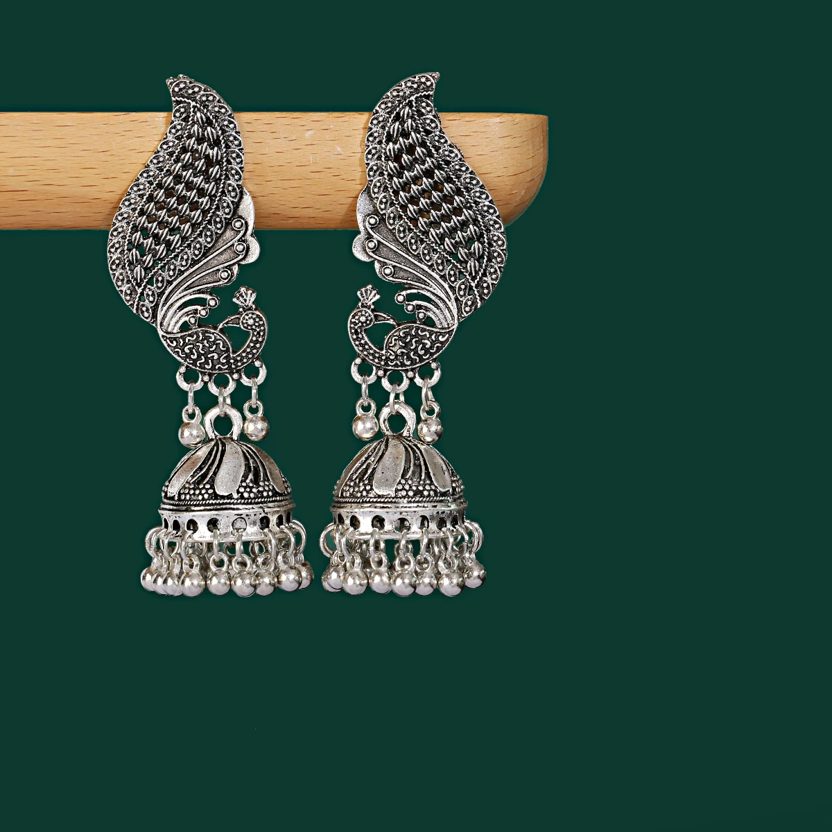Retro Ethnic Style Oxidized Jewellery Color Afghan Long Tassel Bead Drop Flower Peacock Jhumka Indian Earrings Wedding Jewelry